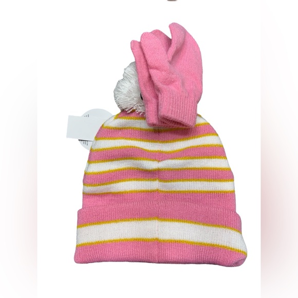 Toddler Peppa Pig Pink Striped Beanie and Mittens Set - Picture 3 of 8